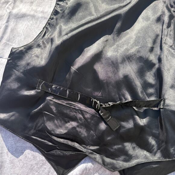 Men's Vintage 90's Western Frontier Black Leather Waistcoat Vest Jacket Sz Large - Picture 6 of 6